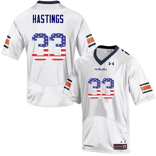 Men #33 Will Hastings Auburn Tigers USA Flag Fashion College Football Jerseys-White